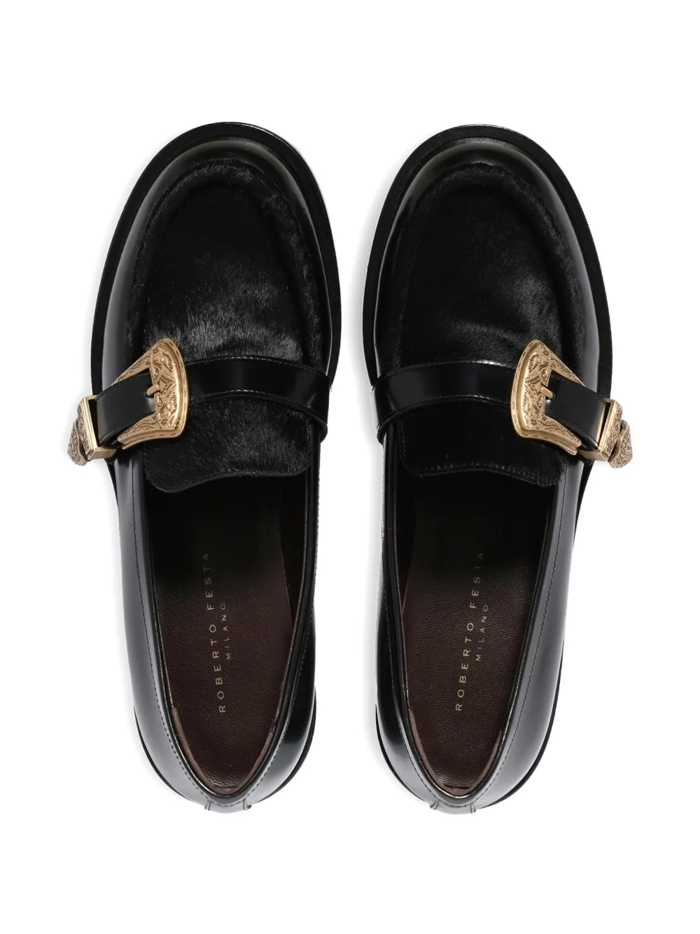 Roberto Festa Lira pony skin detail triptych loafers Zwart