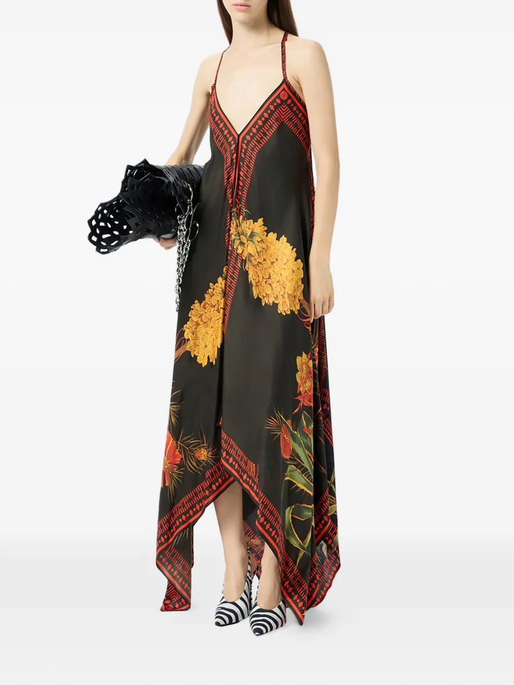 Blumarine Twill jurk met bloemenprint Zwart