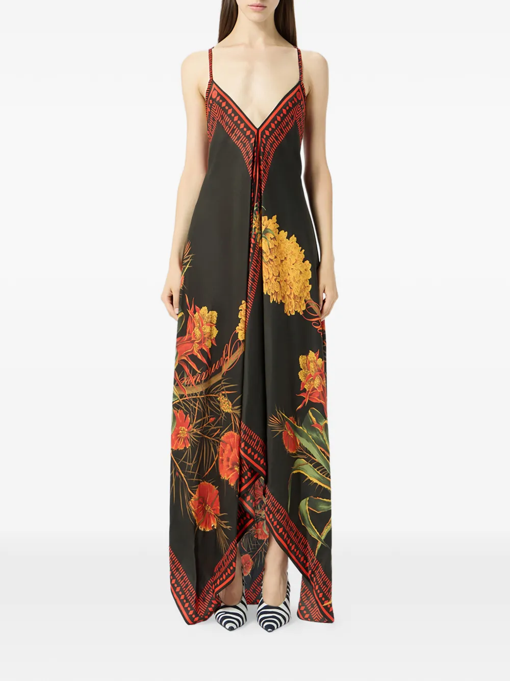 Blumarine twill floral print dress - Zwart