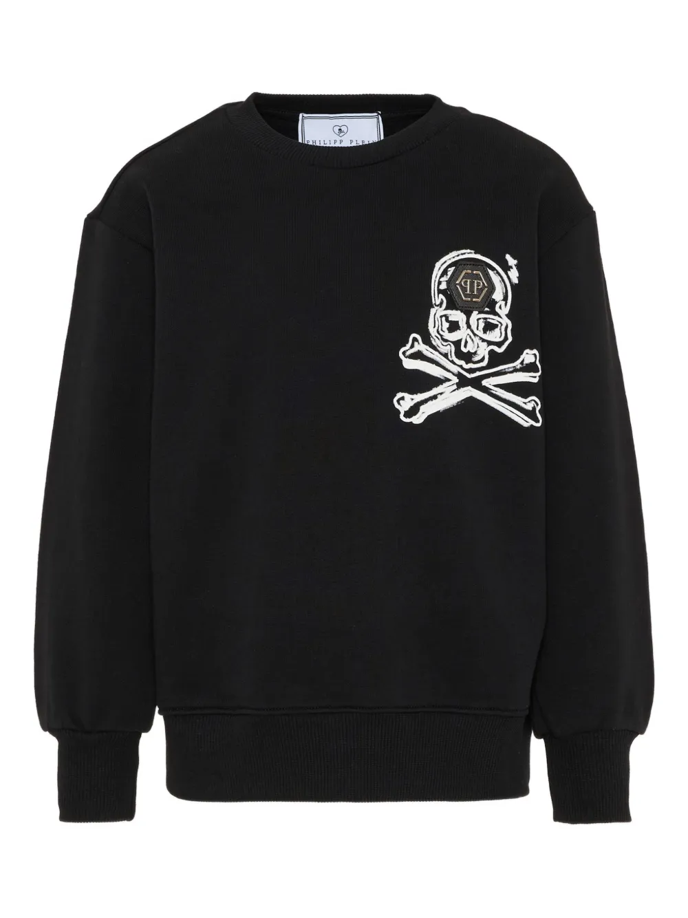 Philipp Plein Junior skull-appliqué crew-neck sweatshirt - Nero