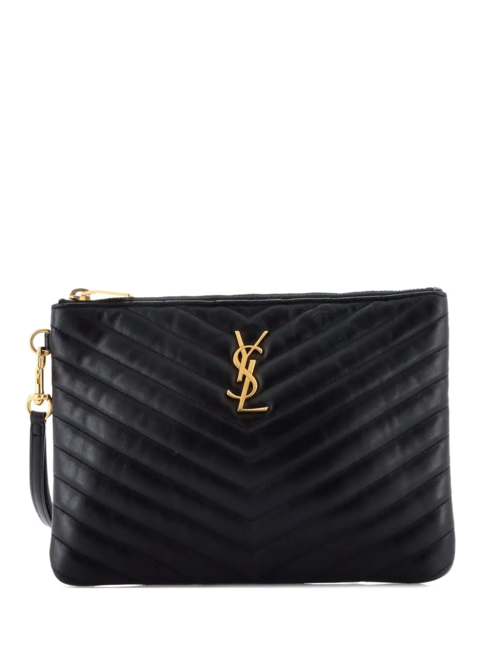 Saint Laurent Pre-Owned Classic Monogram Wristlet Pouch Matelasse Chevron Leather Small clutch bag - Nero