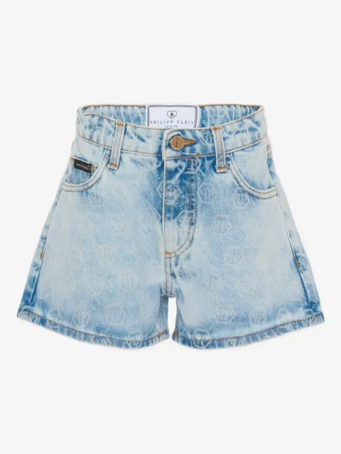 Philipp Plein Junior logo-print denim shorts