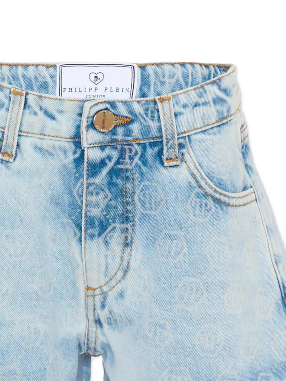 Philipp Plein Junior Spijkershorts met logoprint Blauw