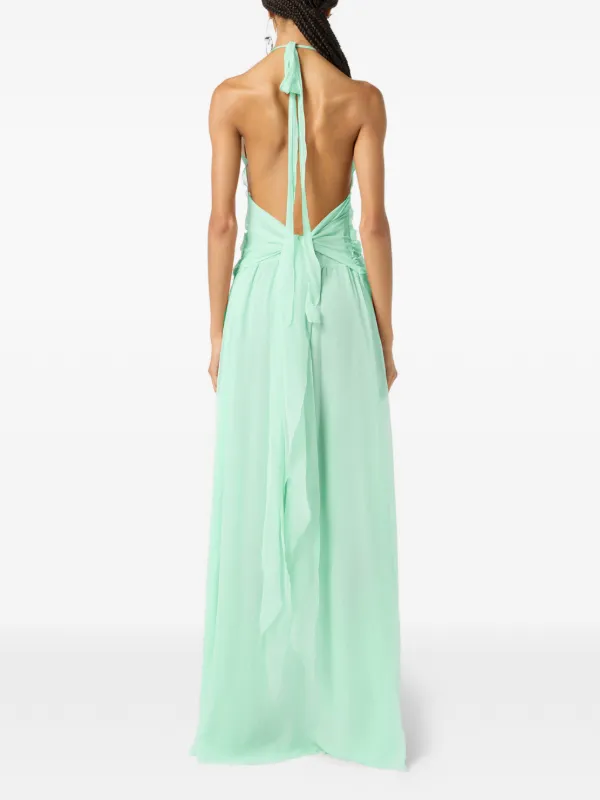 Blumarine Ruffled Georgette Dress | Green | FARFETCH