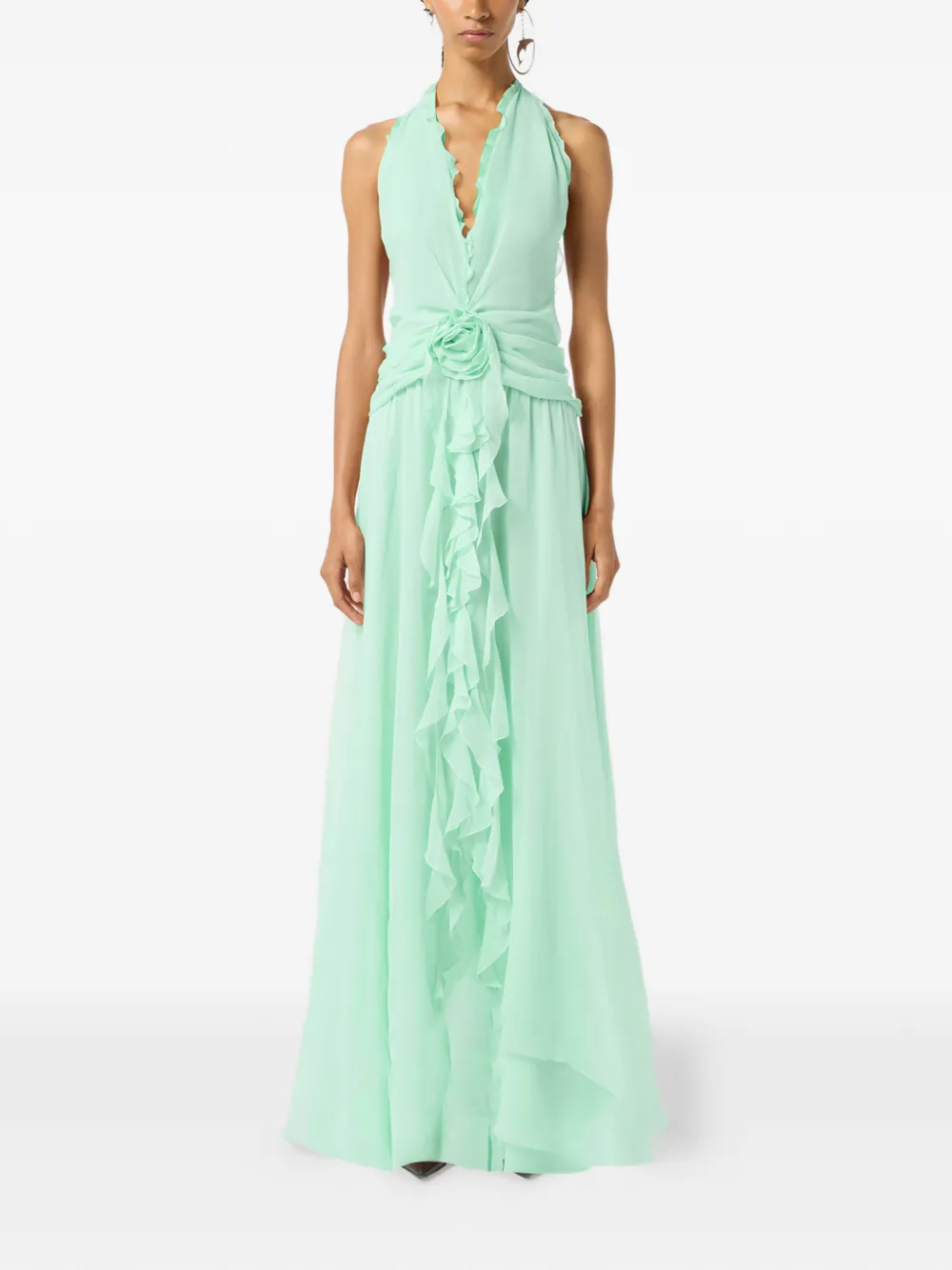 Blumarine Georgette jurk met ruches Groen