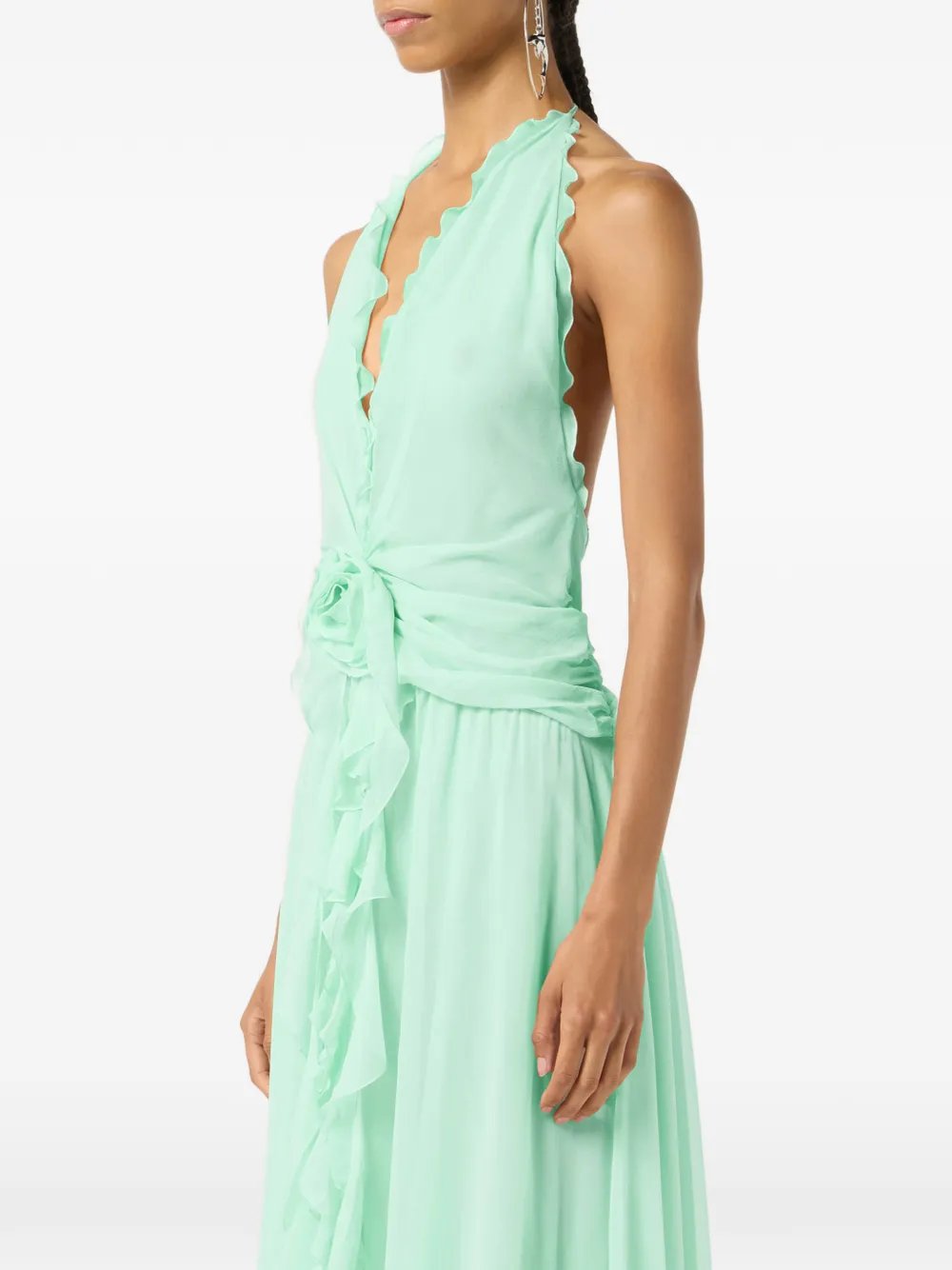 Blumarine Georgette jurk met ruches Groen