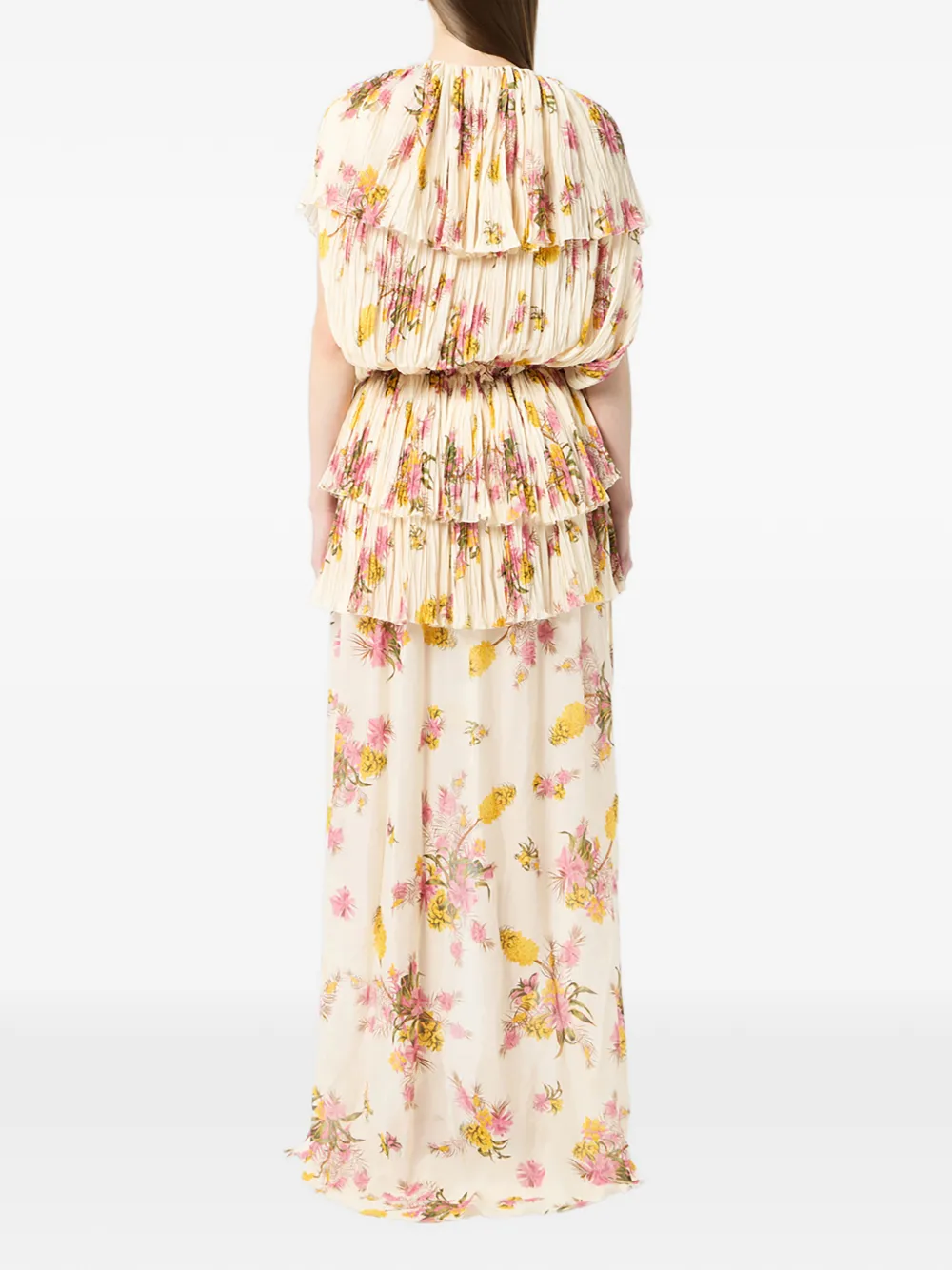 Blumarine Geplooide jurk met bloemenprint en ruches Beige