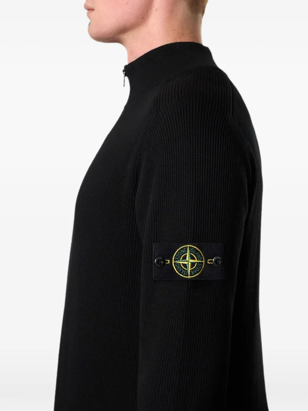 Stone Island Geribbelde trui met Compass-logopatroon Zwart
