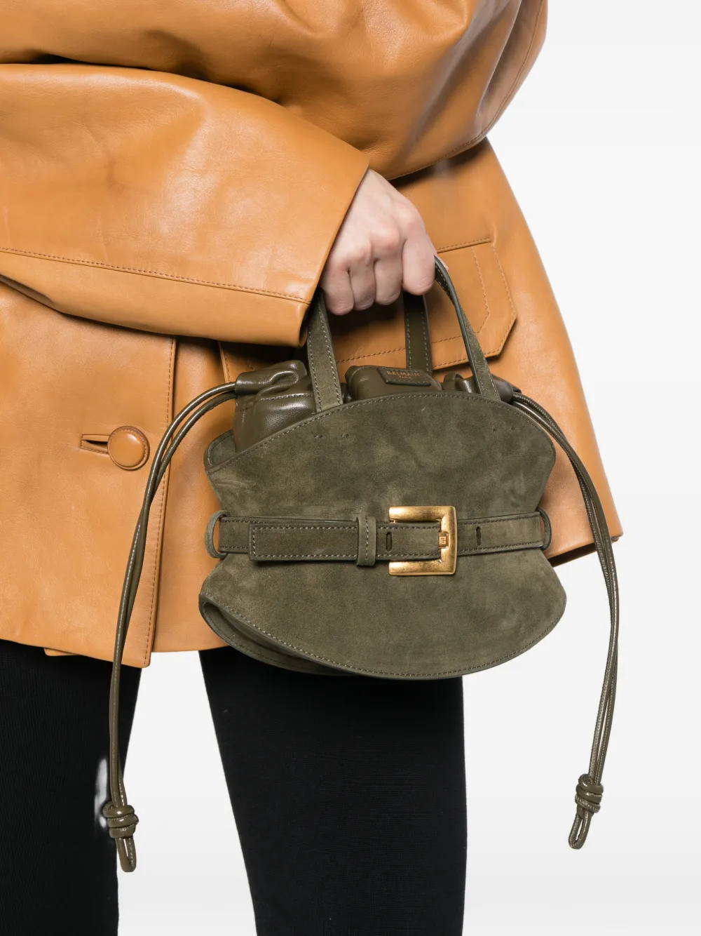  Balmain Buckle Suede Tote Bag - Green 