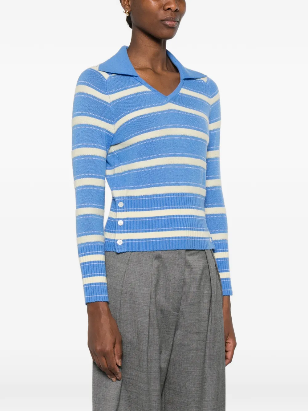  Guest In Residence Port Button Striped Sweater - Blue 