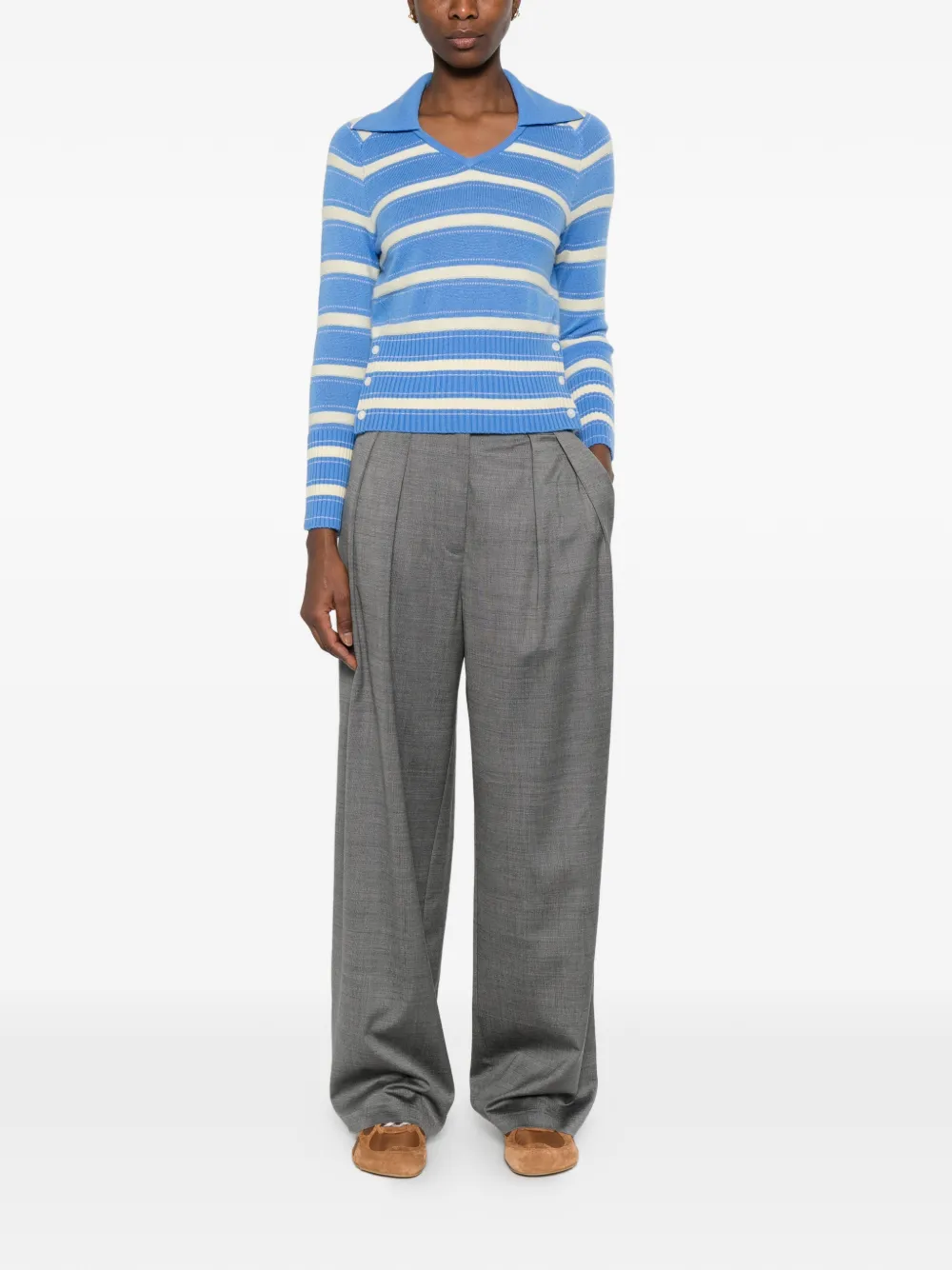  Guest In Residence Port Button Striped Sweater - Blue 