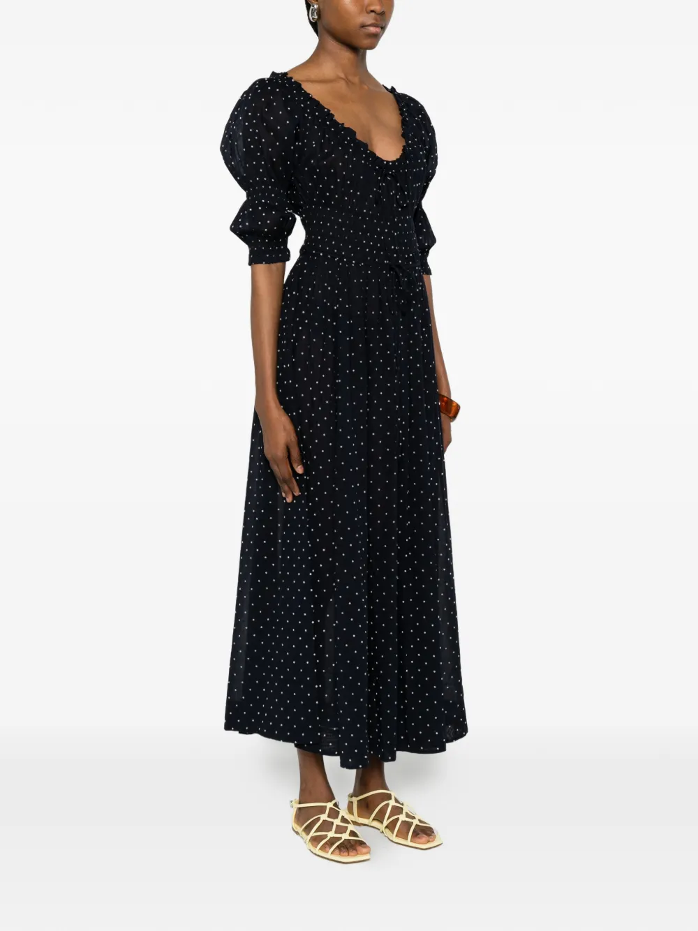 DÔEN Ischia Polka-dot Midi Dress in Blue, view 3