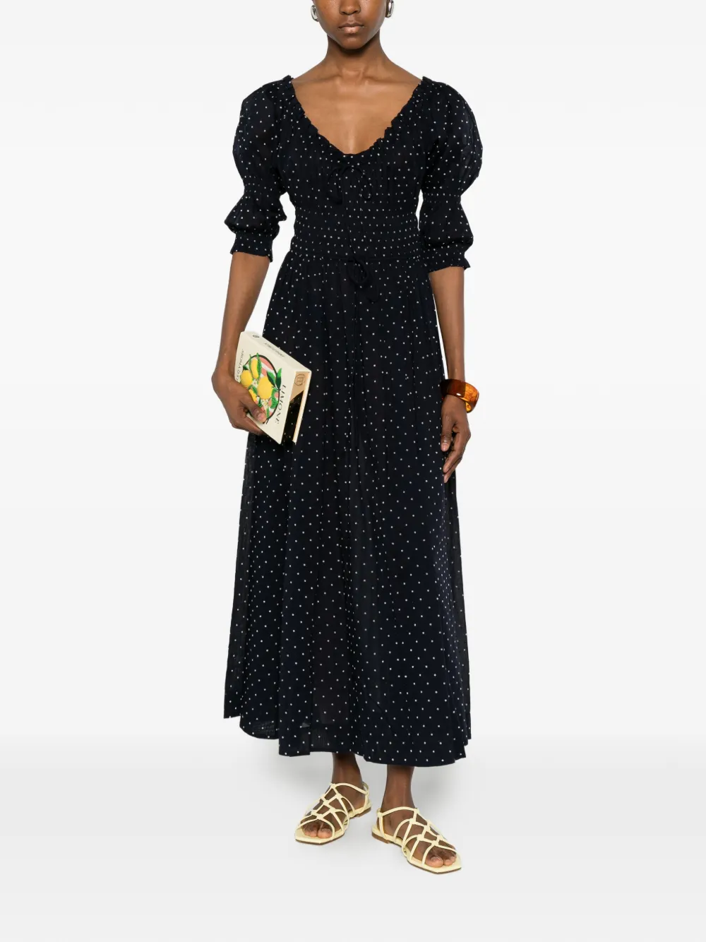 DÔEN Ischia Polka-dot Midi Dress in Blue, view 2