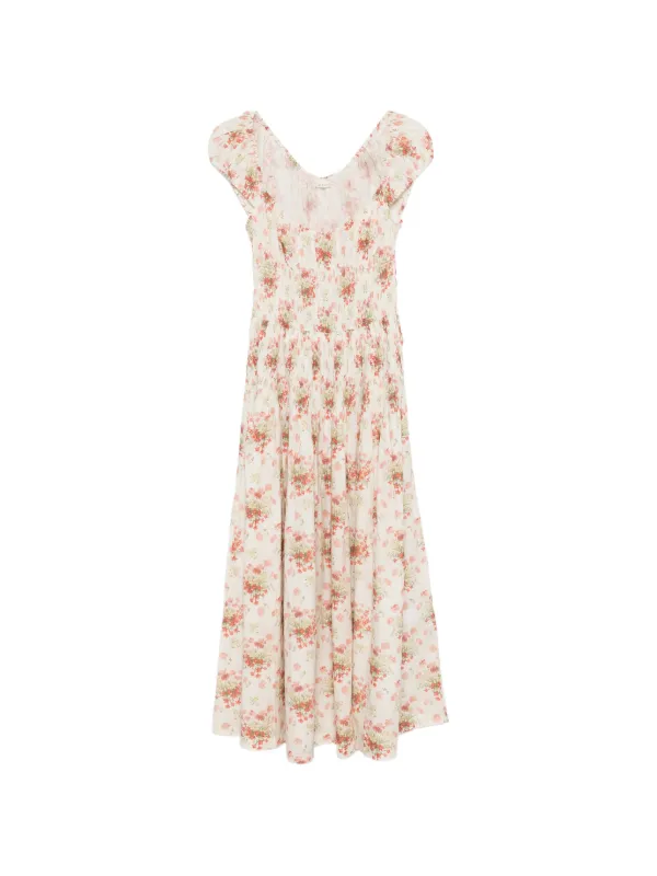 Dôen Quinette Square-neck Flower-print Midi Dress in Neutrals