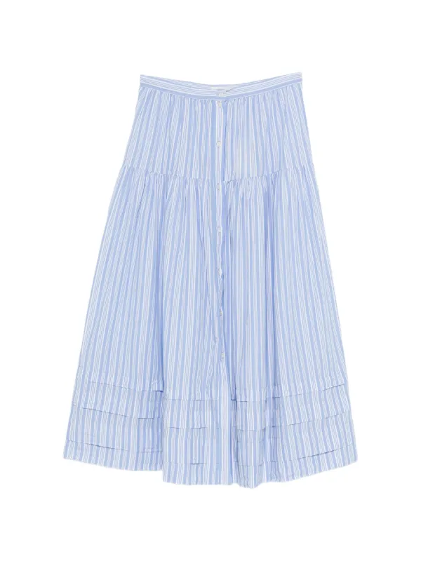 Dôen Striped Tiered Midi Skirt in Blue