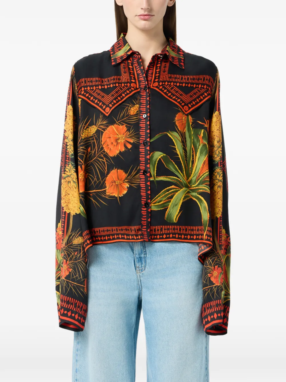 Blumarine Twill blouse met foulard print Zwart