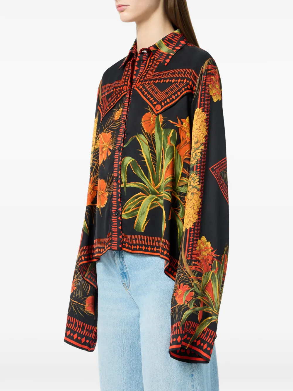 Blumarine Twill blouse met foulard print Zwart