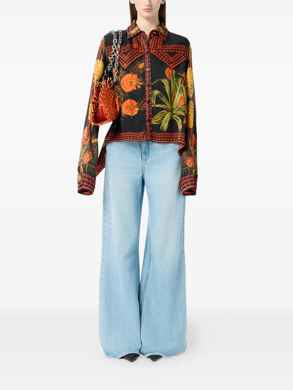 Blumarine twill foulard print shirt - Zwart