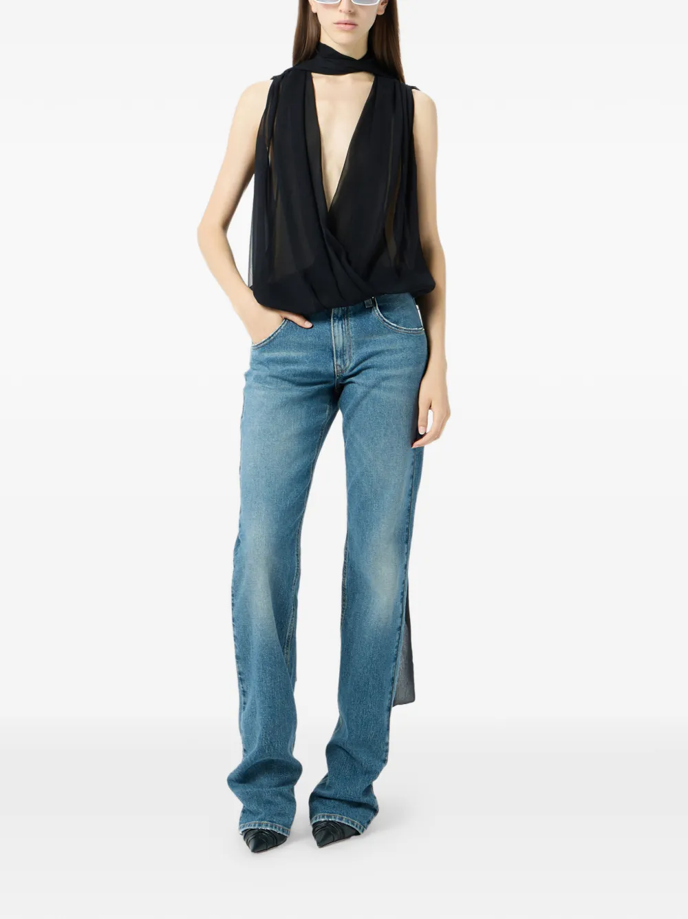 Blumarine georgette sash top - Zwart