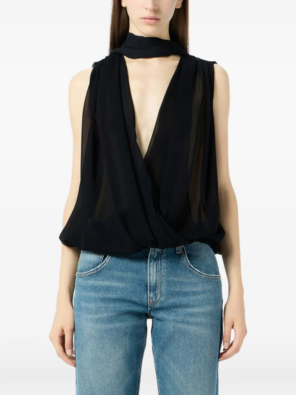  Blumarine Georgette Sash Top - Black 