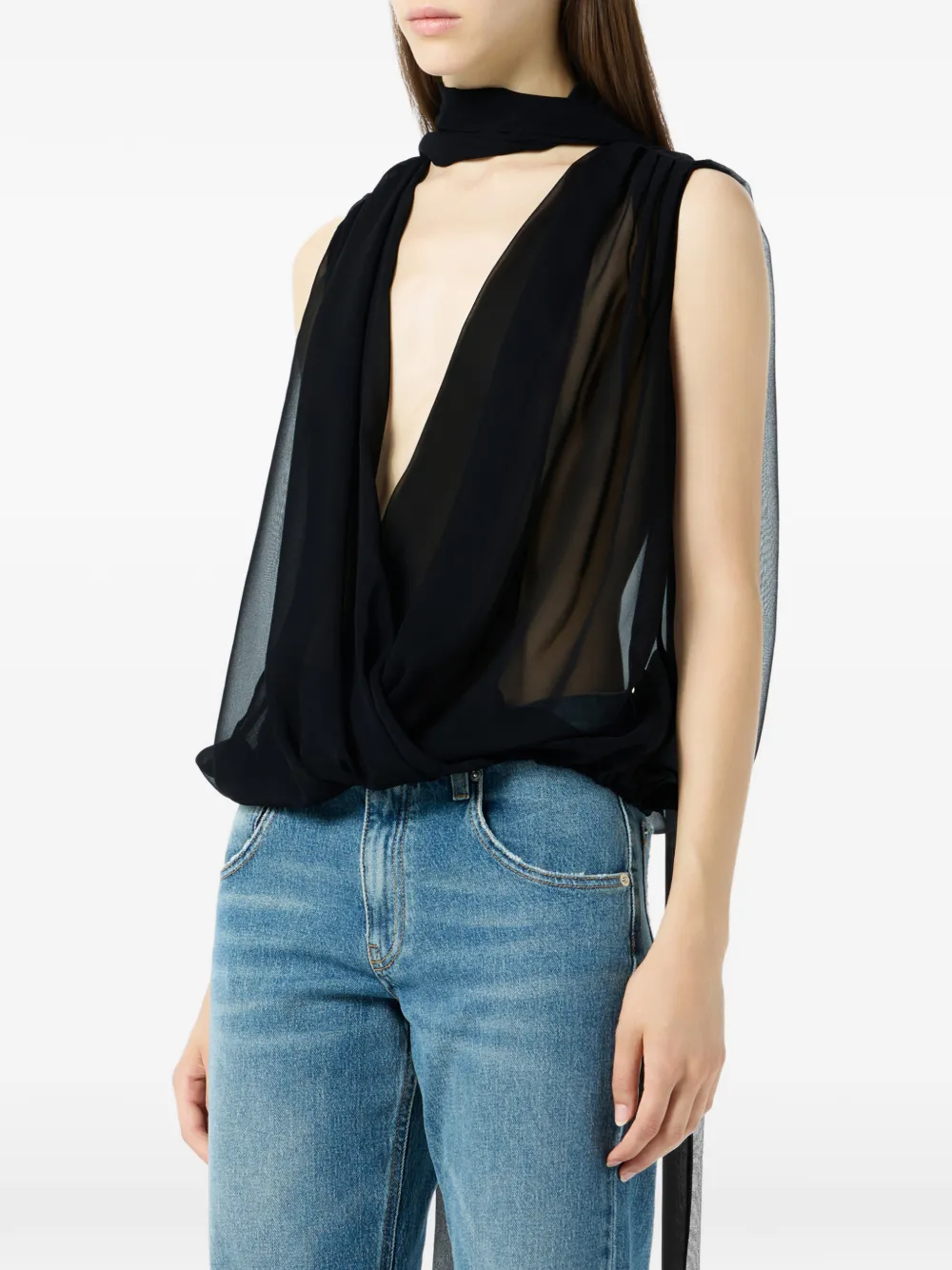 Blumarine Georgette sjerp top Zwart