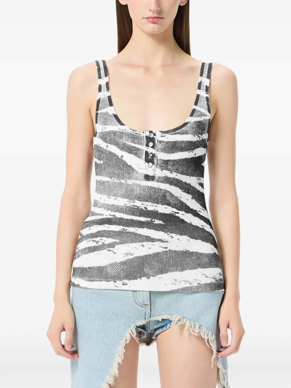 Zebra-Print Ribbed Top