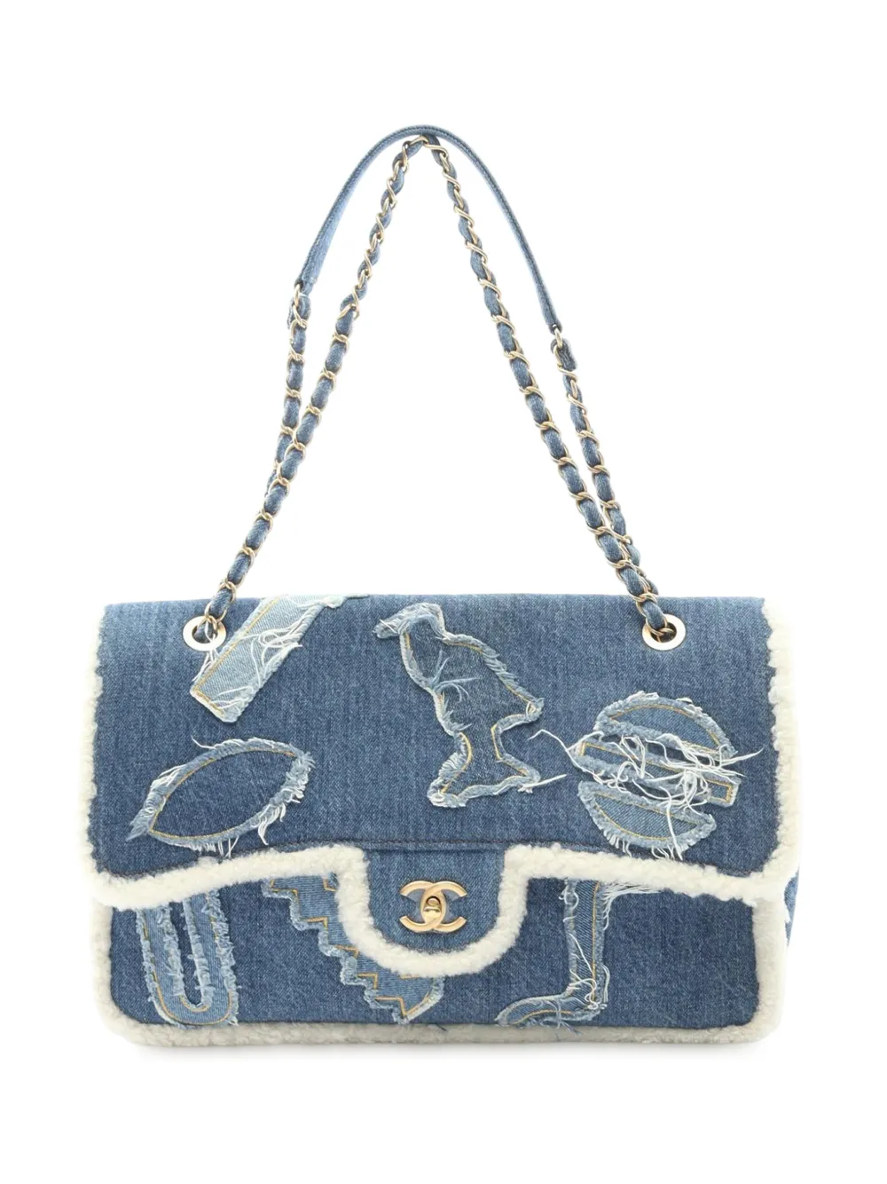 CHANEL Pre-Owned 2019 CC Denim Hieroglyph Flap Bag shoulder bag - Blu