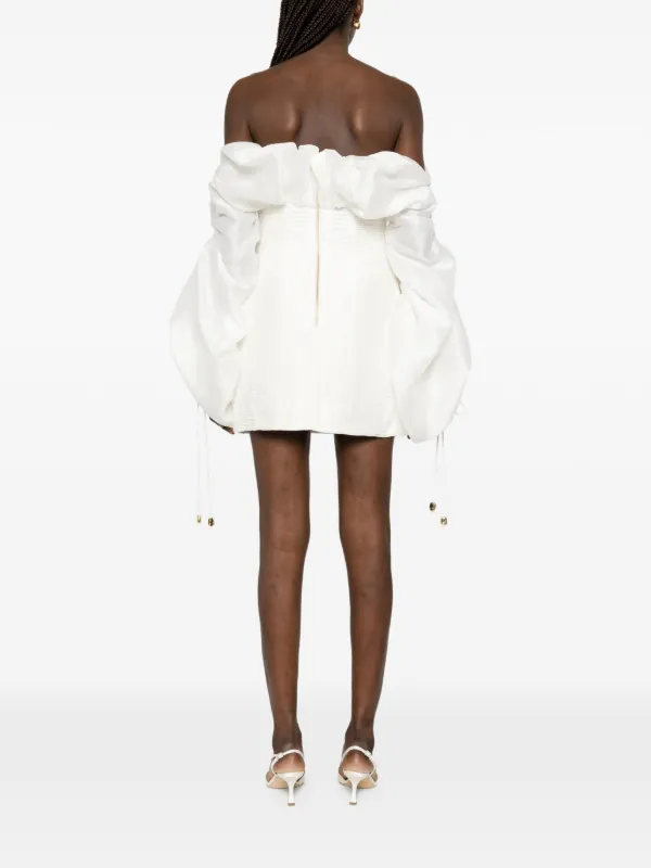 aje off shoulder dress $575 Aje Women's Black Valentina Bow Off-Shoulder Long-Sleeve Midi Dress Size 8