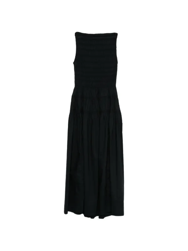 Dôen Shirred Sleeveless Midi Dress in Black