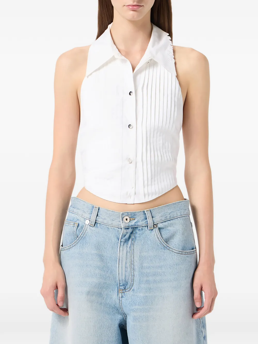 Blumarine Geplooide top met kraag Wit