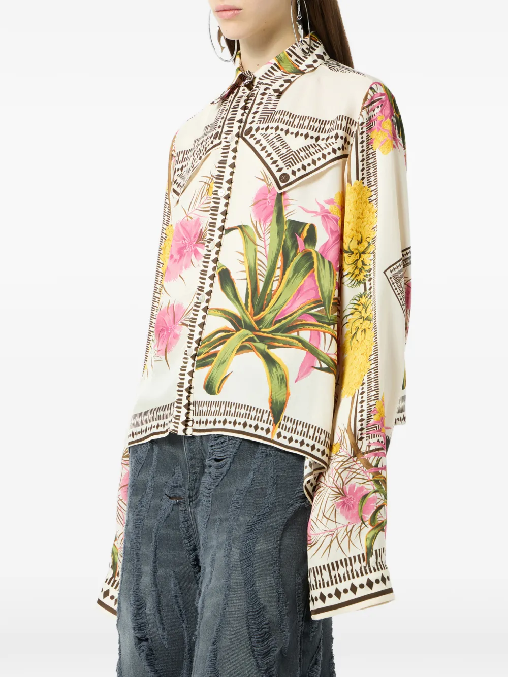 Blumarine Twill top met bloemenprint Beige
