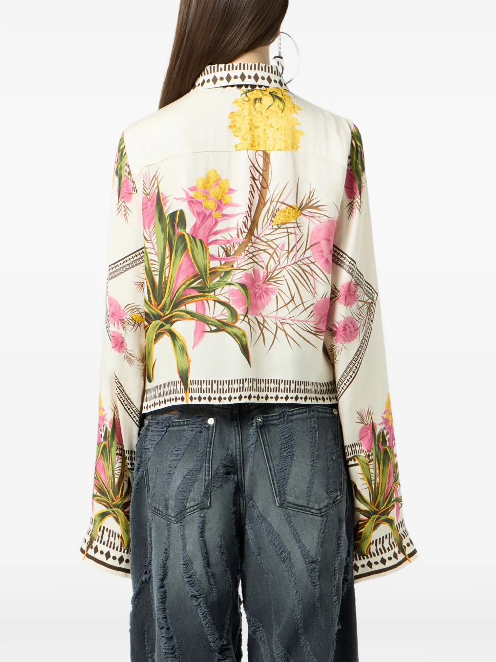 Blumarine Twill top met bloemenprint Beige