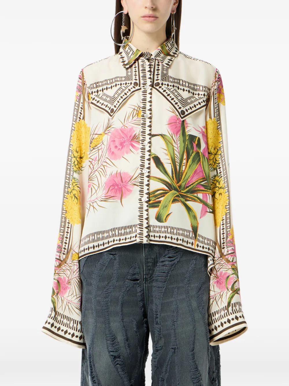 Blumarine Twill top met bloemenprint Beige