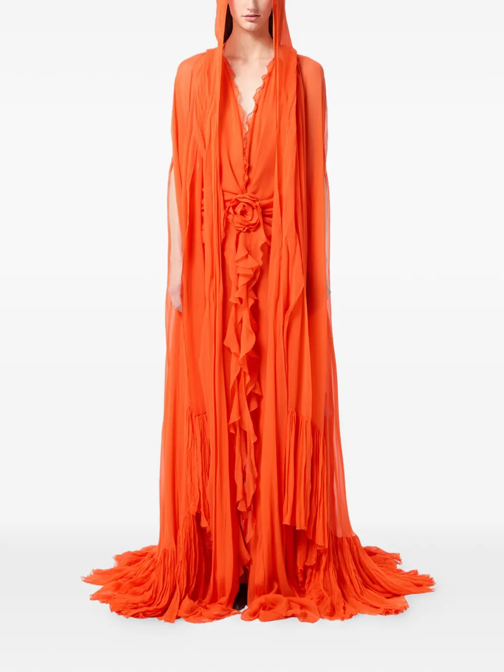  Blumarine Hooded Ruffled Cape - Orange 