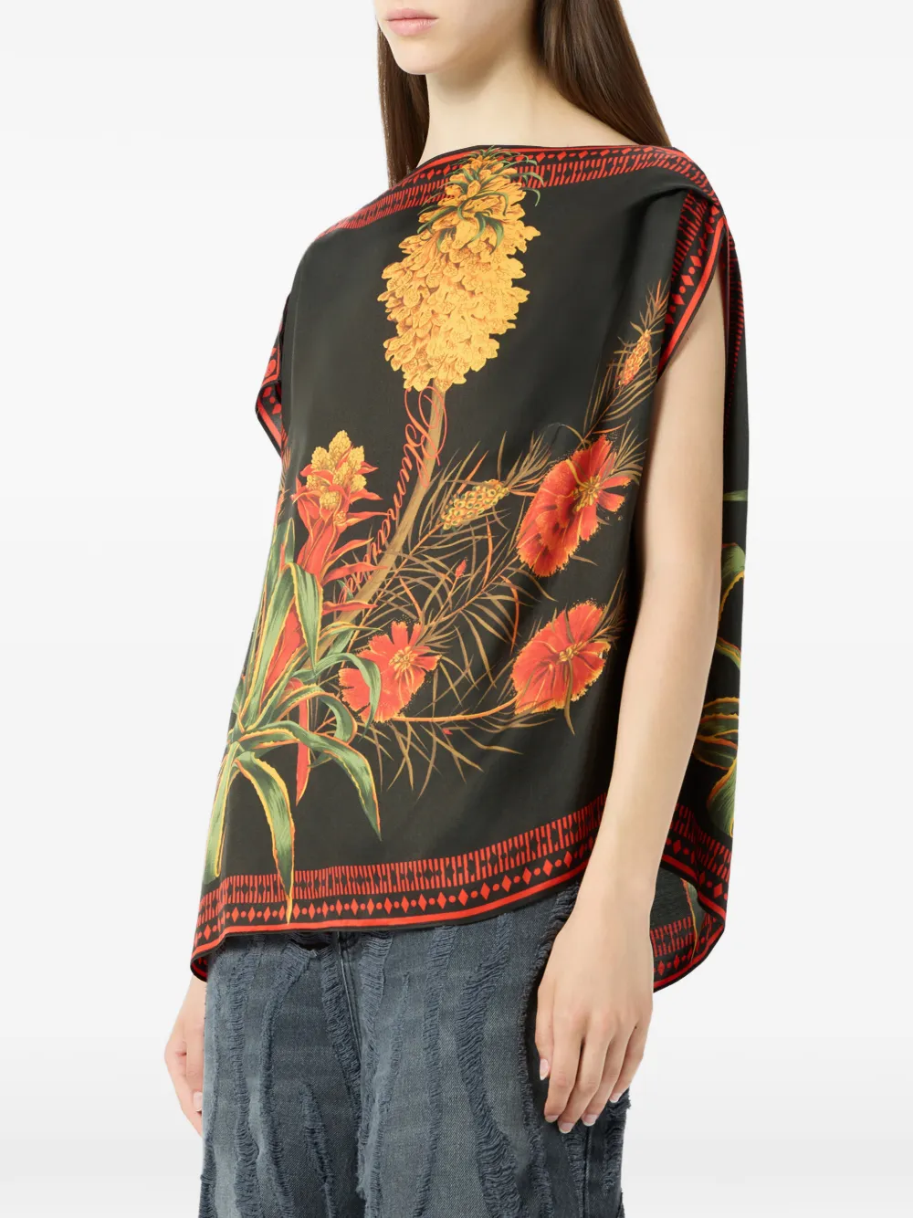 Blumarine Twill top met bloemenprint Zwart