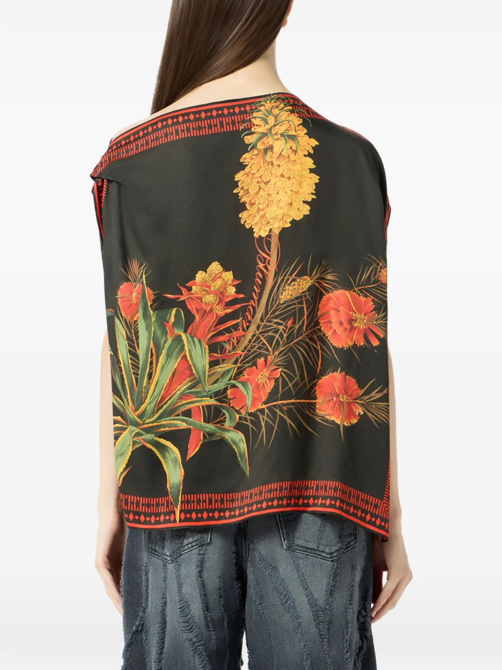 Blumarine Twill top met bloemenprint Zwart