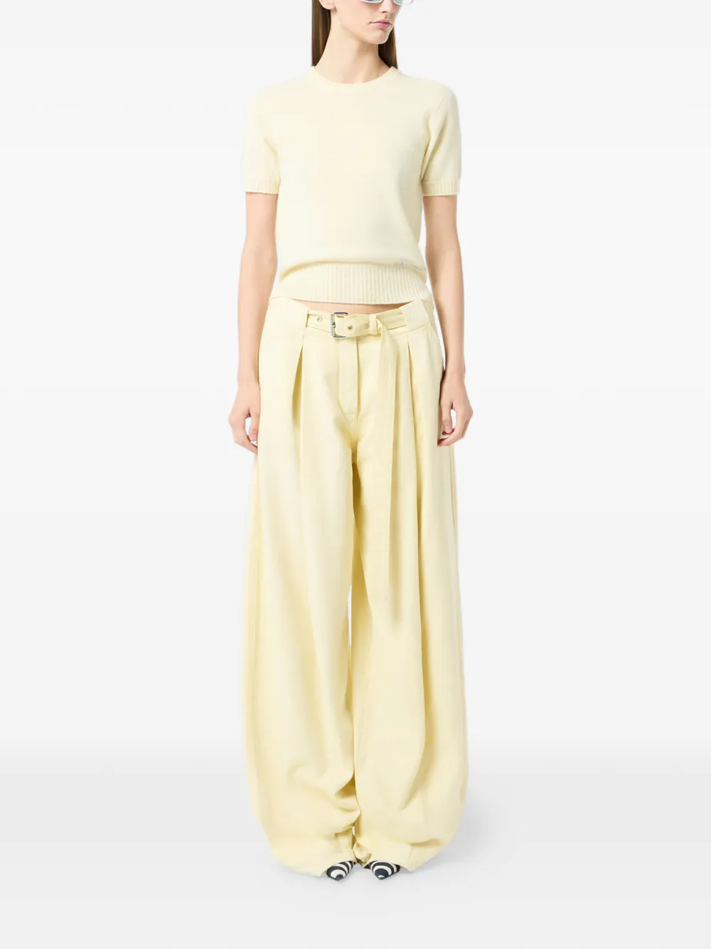 Blumarine belted canvas trousers - Geel