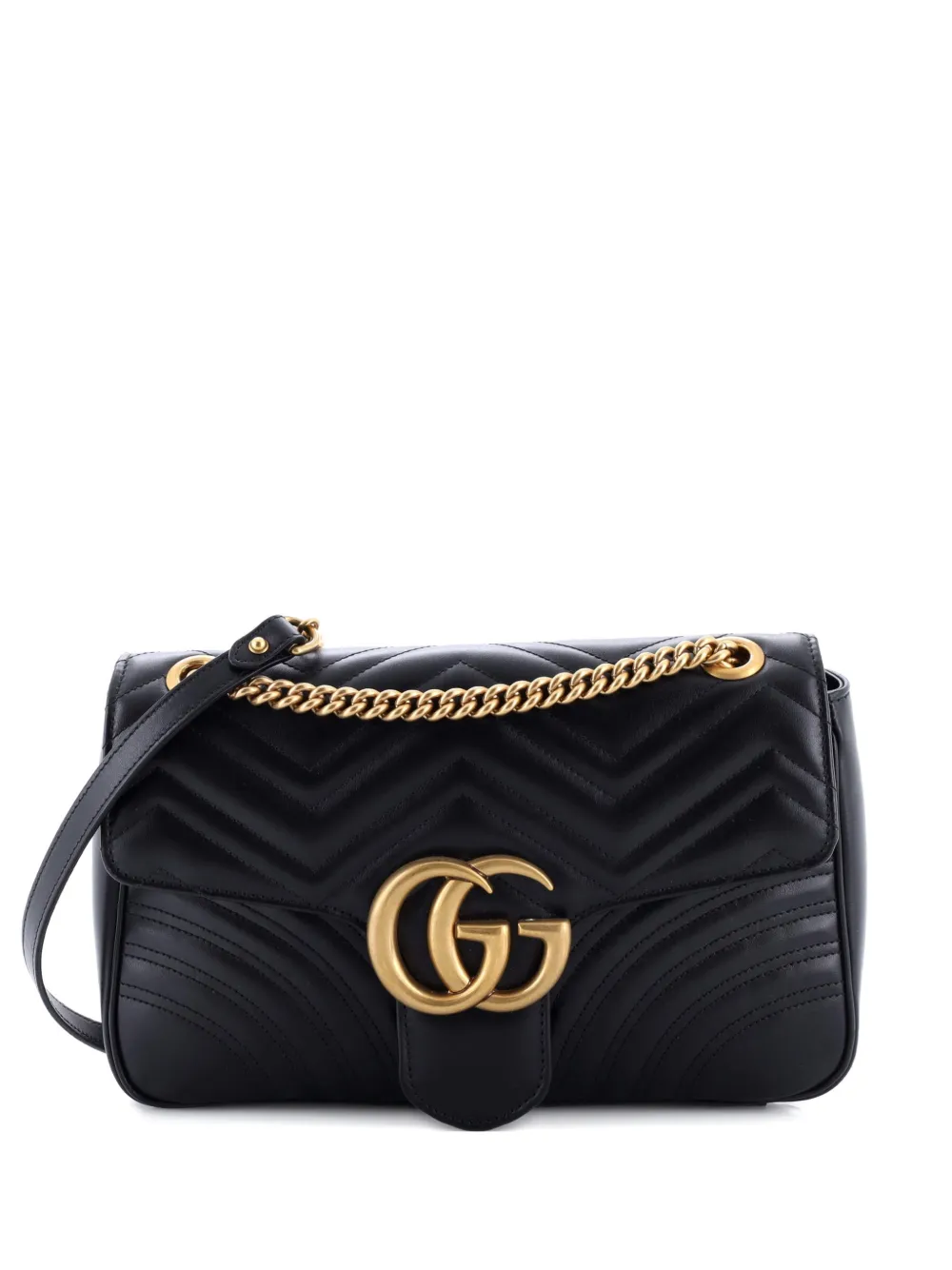 Gucci Pre-Owned GG Marmont Flap Bag Matelasse Leather Medium shoulder bag - Black
