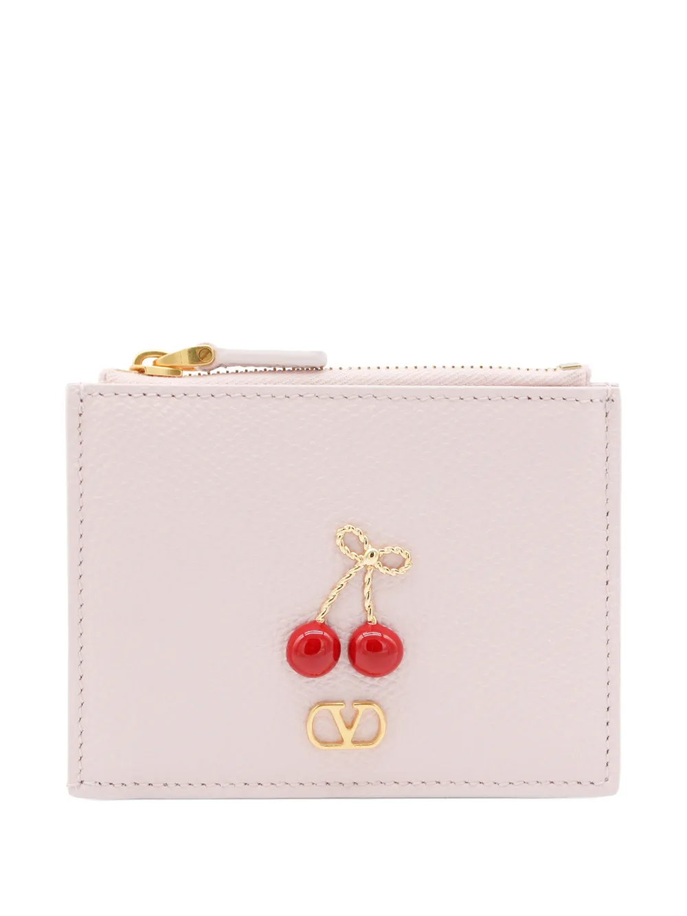 Valentino Garavani cherry-appliqué leather wallet - Rosa