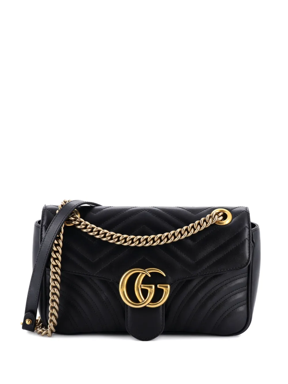 Gucci Pre-Owned Borsa a spalla GG Marmont media in pelle matelassé con battente - Nero