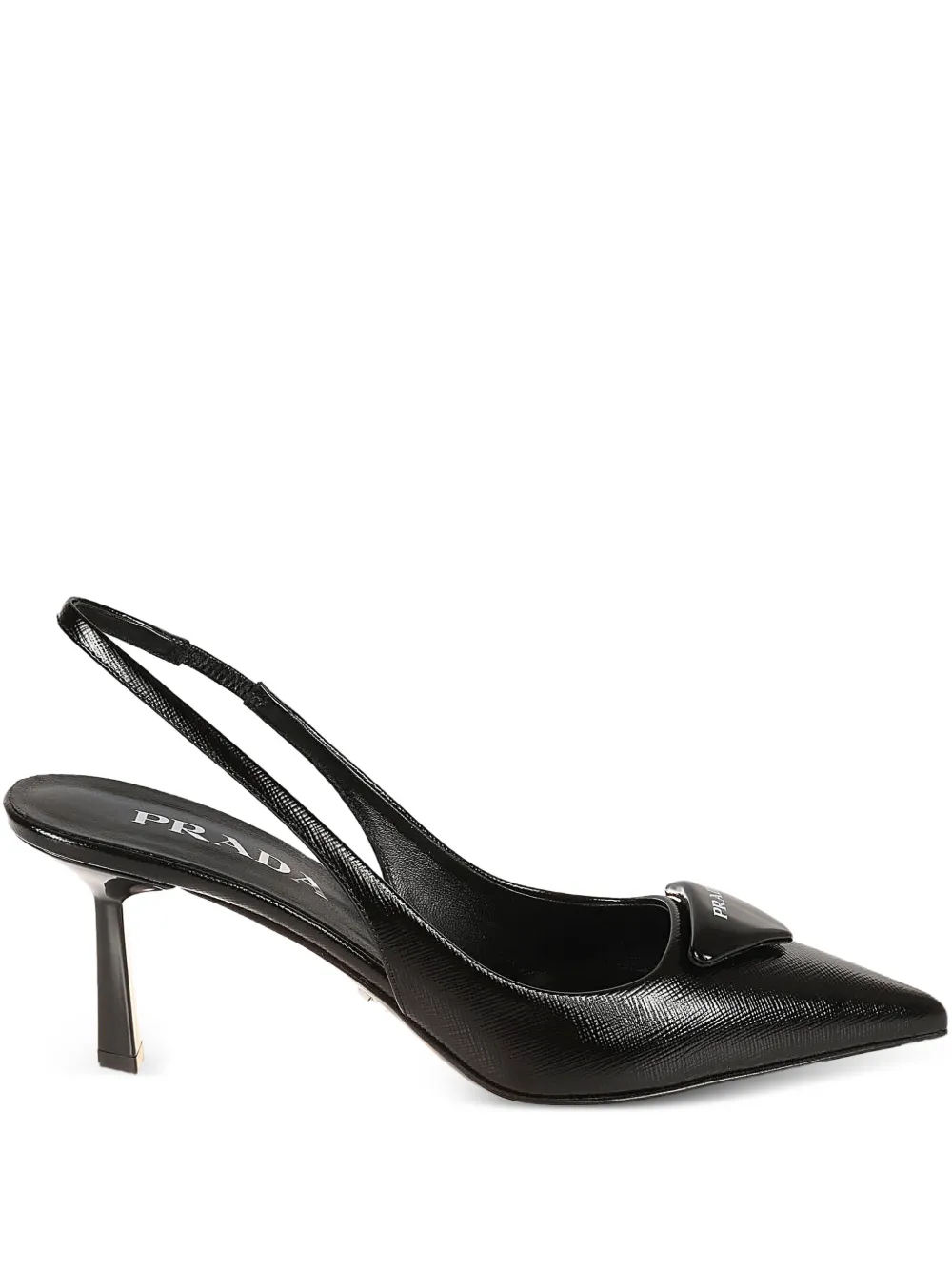 Prada Pumps met triangel hak en logo Zwart