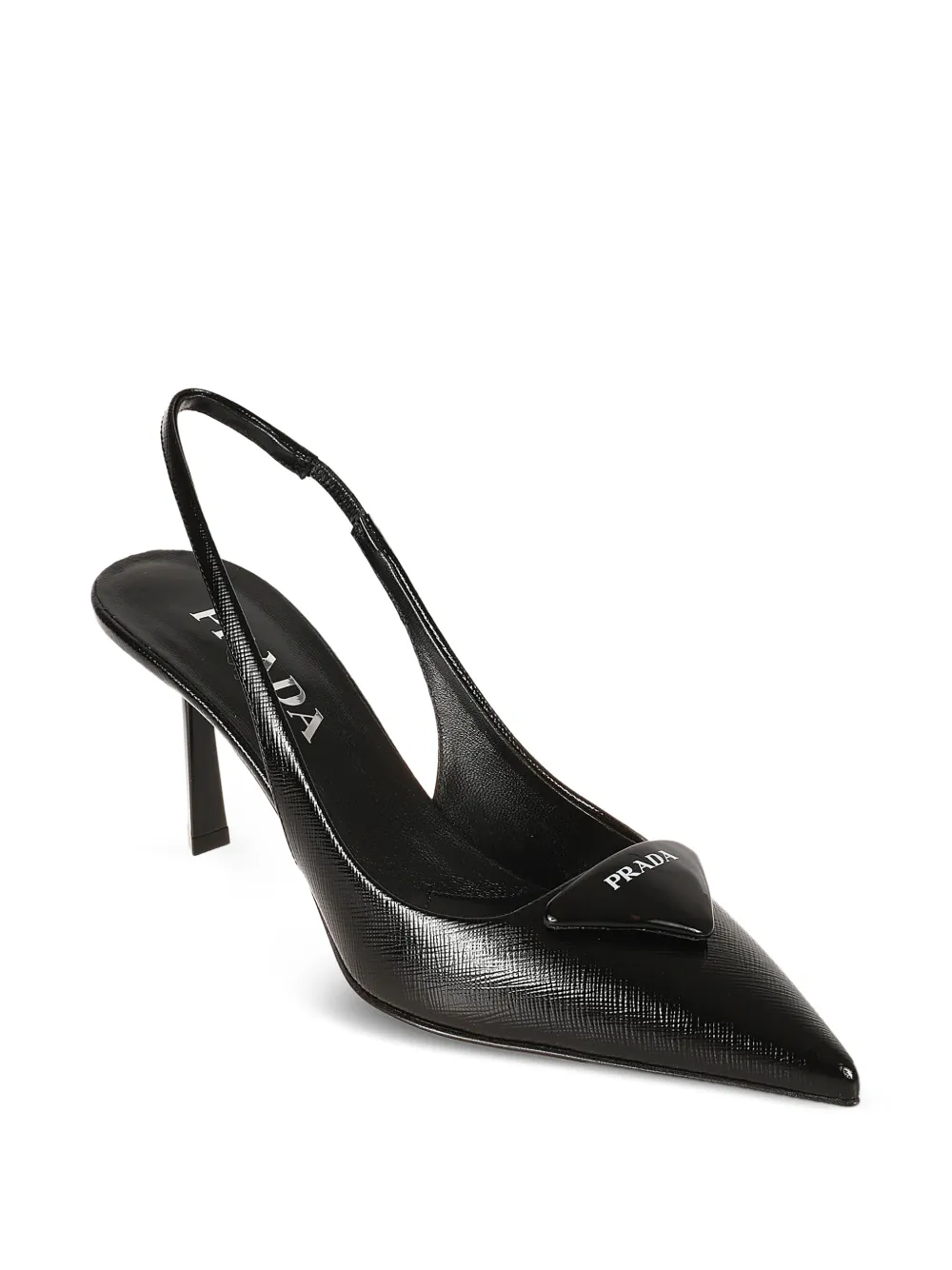 Prada Pumps met triangel hak en logo Zwart