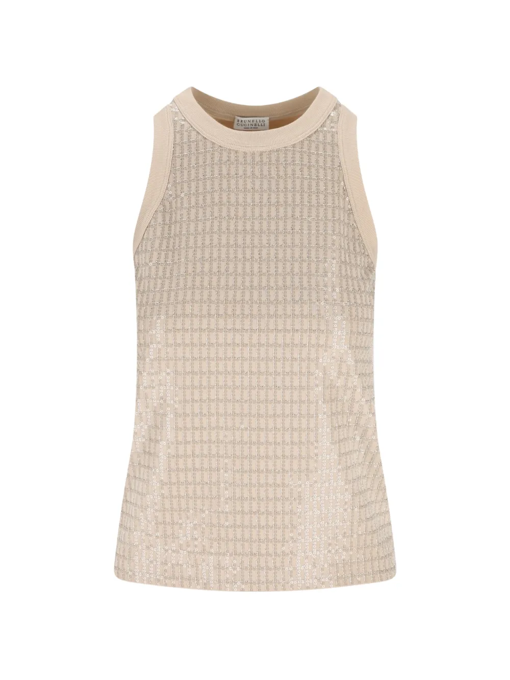 Brunello Cucinelli sequin-embellished grid top - Nude