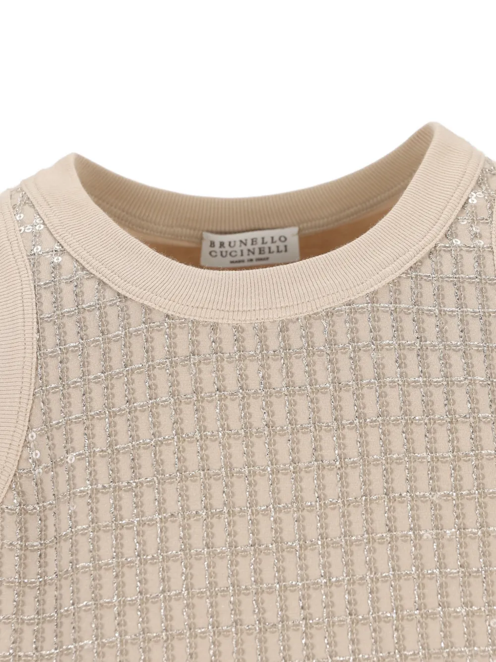 BRUNELLO CUCINELLI ノースリーブ スパンコール装飾 Brunello Cucinelli スパンコールトリム トップ | ニュートラル