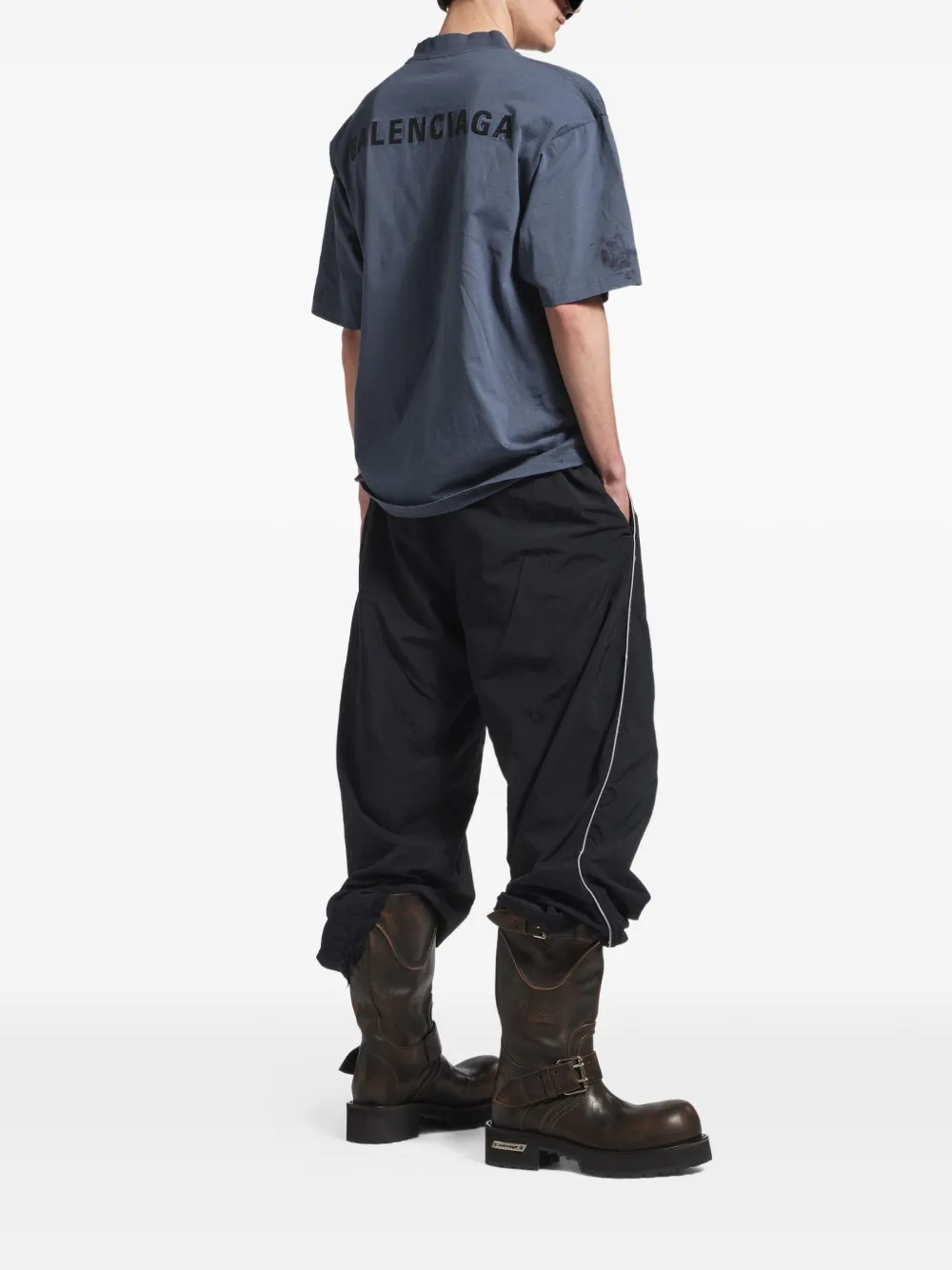 Balenciaga mock-neck logo T-shirt - Blauw