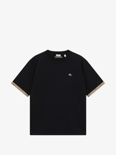 Burberry T-shirt met geruite afwerking en geborduurd logo