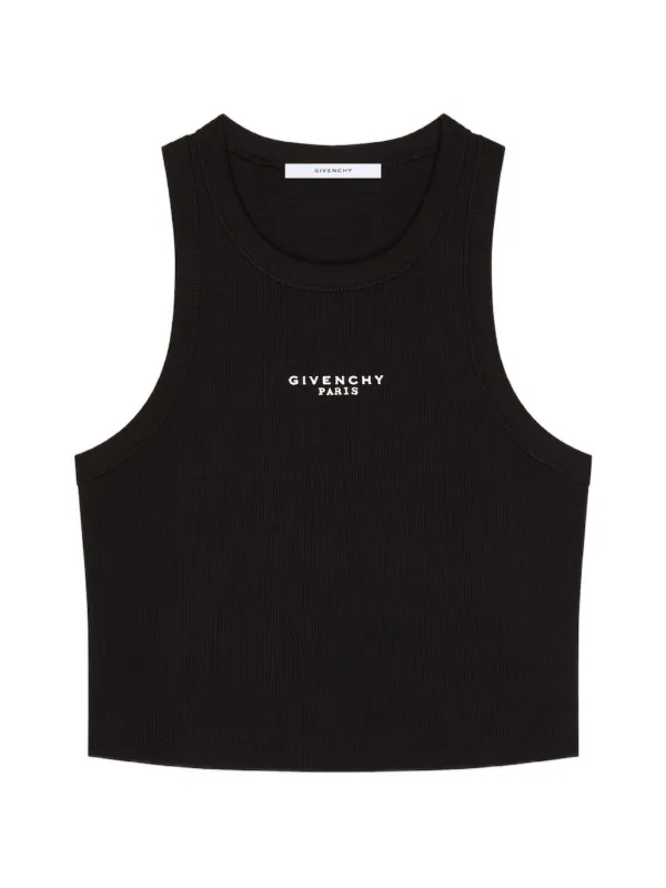Givenchy Crop Tank Top in Cotton with Paris Print in Black