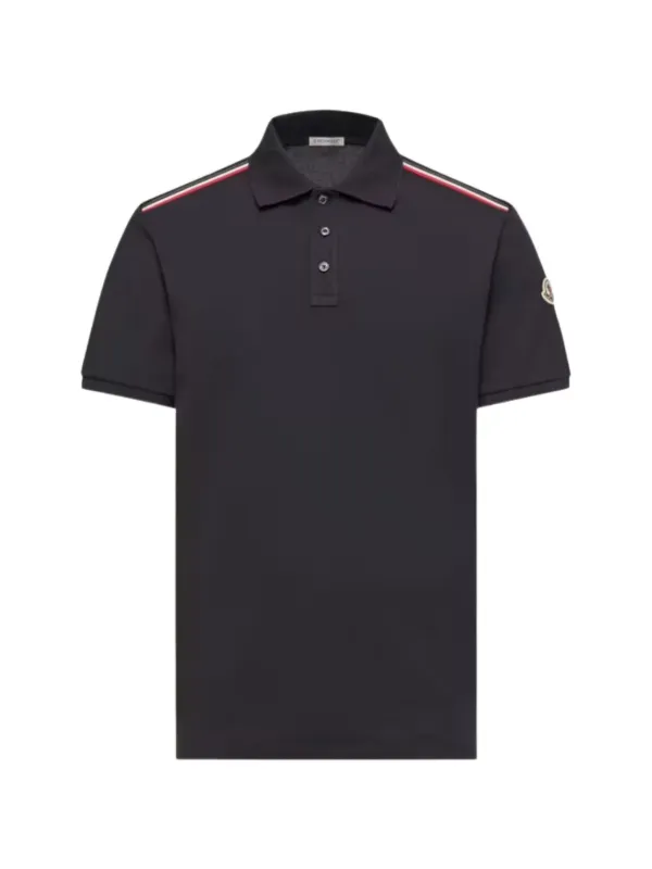 MONCLER ストライプ ポロシャツ Moncler logo-patch striped-trim Polo Shirt | Blue | FARFETCH AO