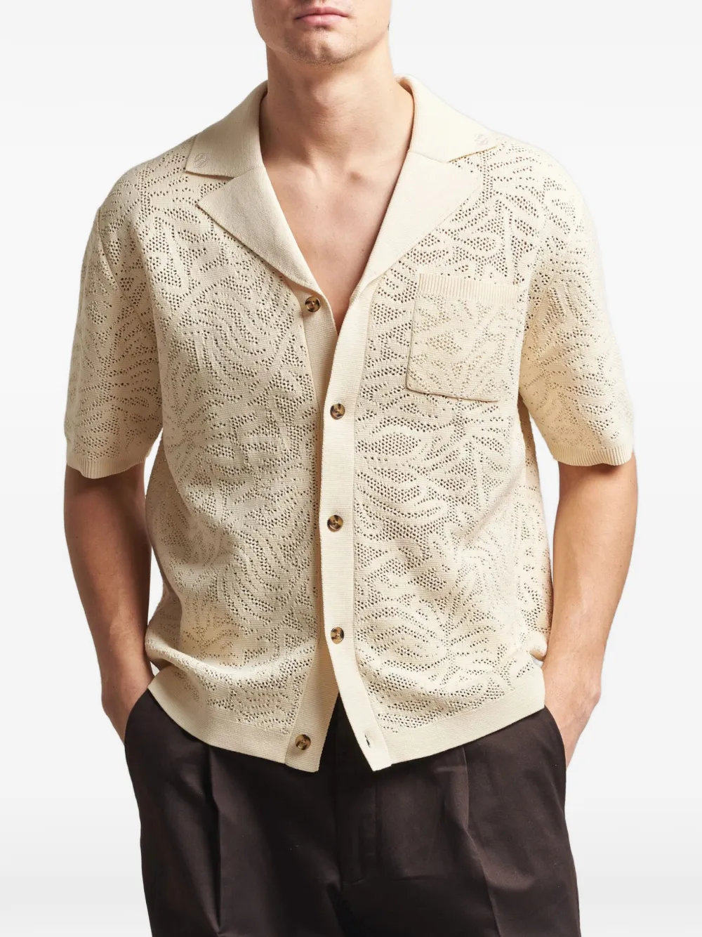 Drôle De Monsieur Opengewerkt overhemd met kraag Beige