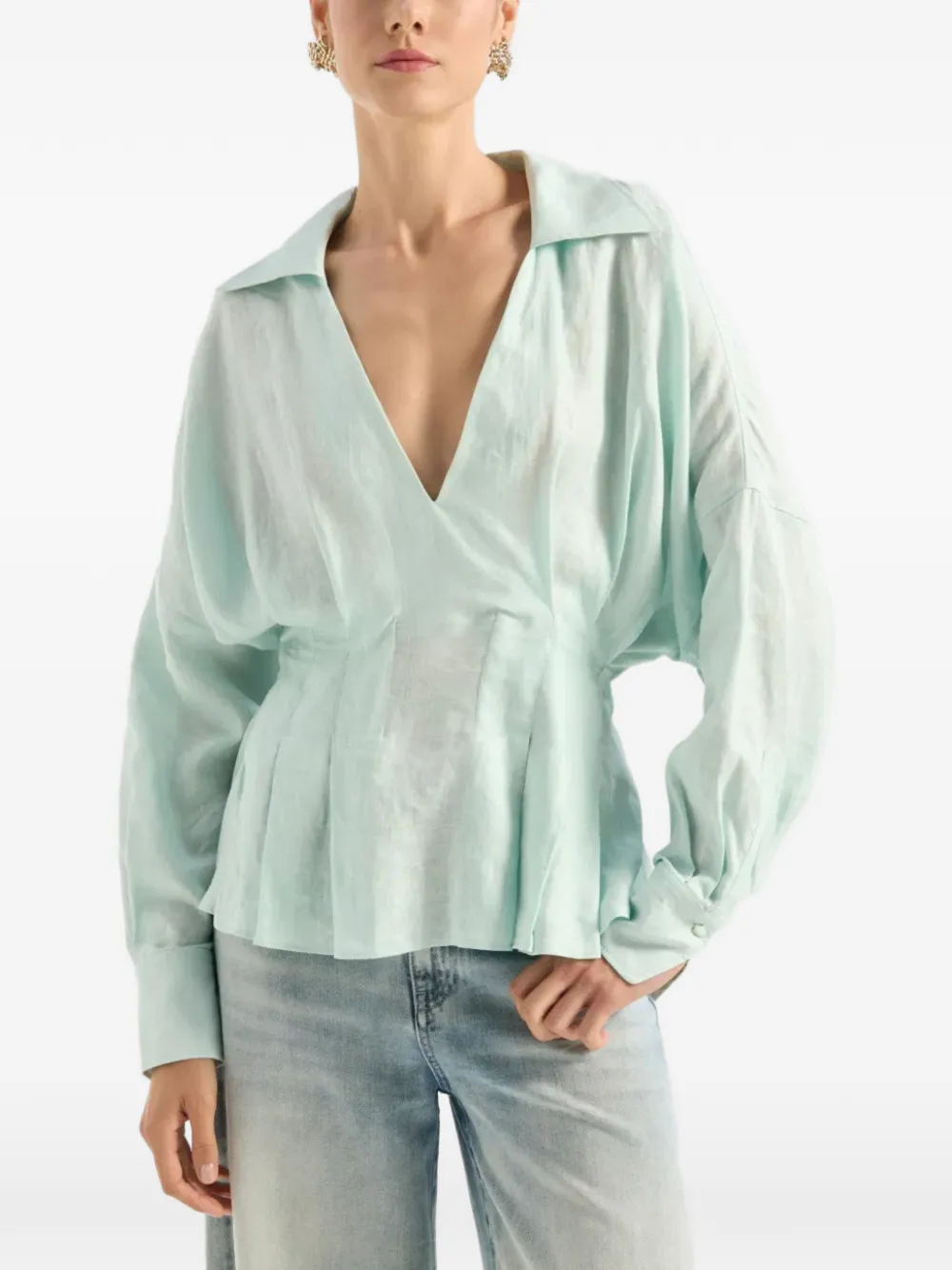 V-Neck Pleated Blouse
